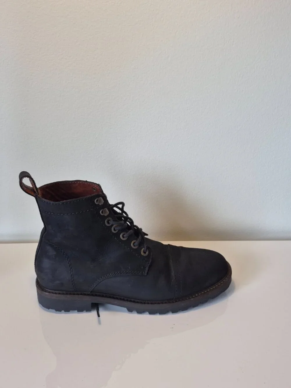Patina Black Leather Lace Up Boots Men 9 Combat Cap Toe Lug Sole Made Mexico